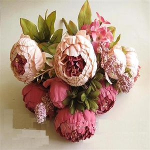 Bouquet de pivoines artificielles 48cm 18 8 pouces Simulation de fleurs en soie Fleur de pivoine européenne avec fleur d'hortensia pour centres de table de mariage258g