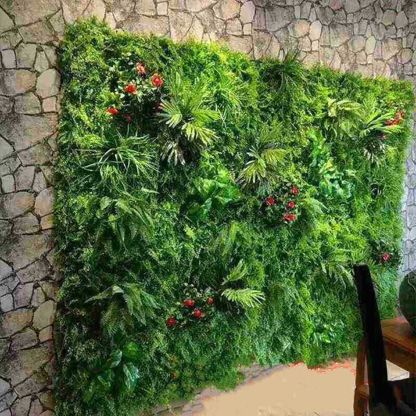 Plante artificielle Pelouse DIY Fond Mur Simulation Herbe Feuille De Mariage Décoration De La Maison Vert En Gros Tapis Turf Bureau Décor 210624