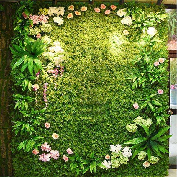 Césped de plantas artificiales Fondo de bricolaje Simulación de pared Hoja de hierba Decoración de boda Verde Venta al por mayor Alfombra Césped Decoración para el hogar 210624