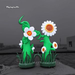 Modèle de plante artificielle Tournesol gonflable 3m Blanc Air Blow Up Fleur debout avec tige verte pour la décoration de parc