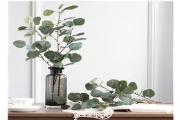 Kunstmatige plastic eucalyptus boomtak blad voor bruiloft decoratie bloem arrangement tuin kerstfaux zijden groen plant 3 c8288100