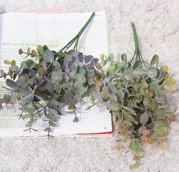 Plantes en plastique artificielles feuilles branche d'eucalyptus vert pour jardin Vase maison noël mariage décoration Faux fausses fleurs GC580