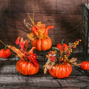 Kunstmatige pompoenen esdoorn blad granaatappel tafel home decor huis prop herfst oogst thanksgiving halloween partij decor y0829