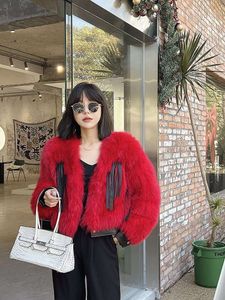 Manteau de fourrure court en renard rouge artificiel pour femme, cheveux de luxe, nouvelle collection automne-hiver, herbe à Haining, jeune et élégant, 5655