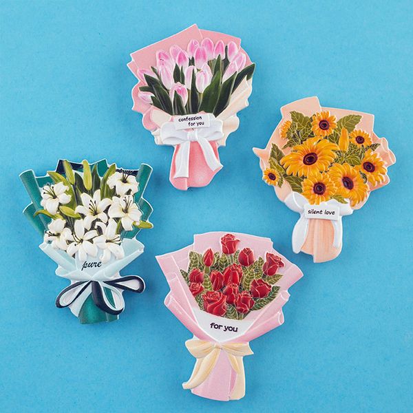 Aimants de réfrigérateur en résine artificielle Bouquet de fleurs Creative 3d Rose Tournesol Lily Cadeaux créatifs