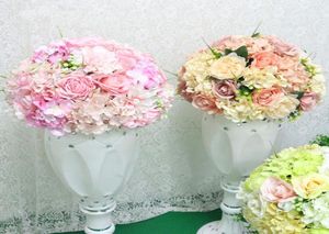 Route artificielle du plomb de mariage de fleur de fleur simulation de balle rose de la soie d'hortensia fleurs colonne romaine décor à la maison affichage flore ball7305831