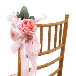 Kunstmatige Rose Stoel Pew Decorations Boeket Bloem Bruiloft Ceremonie Aisle Locatie Decor W11753