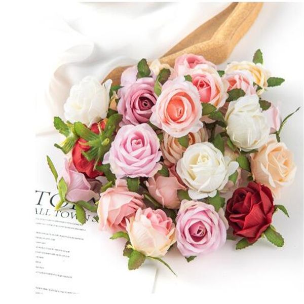 Fleur de rose artificielle en soie, guirlande faite à la main, fausse fleur, boîte-cadeau de mariage, accessoires décoratifs, paysage mural de fleurs