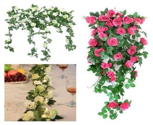 Kunstmatige roos bloem wijnstokken bruiloft decoraties zijde roos blauweregen bloem rotan huis tuin doe-het-zelf slinger feesttafel middelpunt 2167174