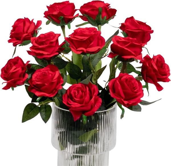 Fleurs de rose artificielles pour la Saint-Valentin Roses Real Touch Silk Rose Single Fake Flower Bouquets à longue tige pour la décoration de fête de mariage à la maison