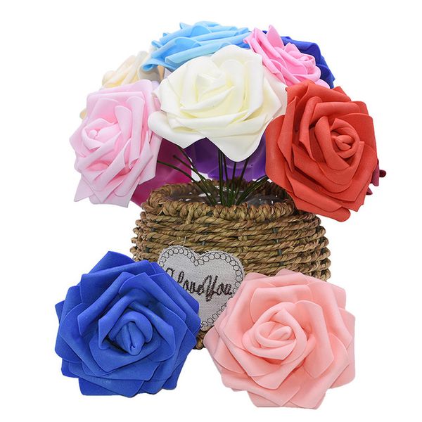Flores de rosas artificiales para arreglo de fiesta de boda, ramo de novia, bricolaje, espuma de PE, decoración para el hogar, flores rosas DLH154