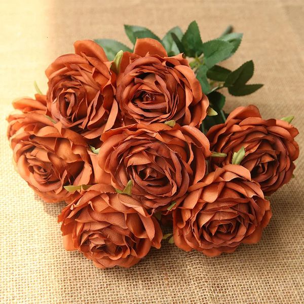 Roses artificielles Fleurs d'automne Potographie de mariage Bouquet Home Room Garden Orange Silk Fake Flower Decoration 240415