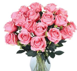 Flor de seda Artificial, rosa romántica DIY, flores falsas rojas, blancas y azules para decoración de cumpleaños, bodas, plantas falsas