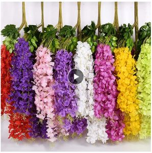 100 pièces fleurs de glycine artificielles fausse glycine vigne Ratta guirlande de fleurs en soie chaîne maison fête décoration de mariage