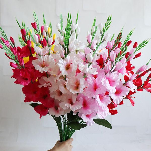 Fleurs de glaïeul de soie artificielle réel tactile orchidée fausse fleur pour la fête de mariage à la maison du festival de table de décoration arrangement