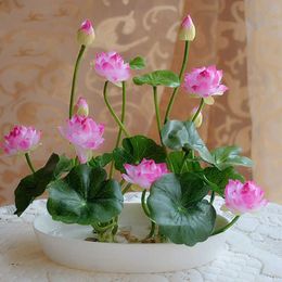 Kunstmatige simulatie Mini Silk Lotus 4 Kleuren Groene Planten Decoratie voor Home Hotel Tuin Tafel Decor Y0630