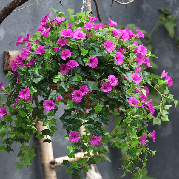 Vigne artificielle en soie pétunia fleurs artificielles gloires du matin pendants plantes fausses fleurs pour la pelouse de patio en plein air intérieur décor