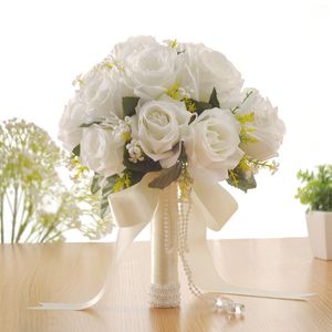 Fleurs de mariage Bouquets de mariage vintage artificiels pour la mariée en soie main tenant des fleurs à la main accessoires de bouquet de mariée de mariage rose blanche