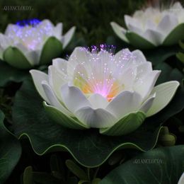 Kunstmatige waterdichte Led glasvezel Licht Drijvende witte lotusbloemen Lelie bruiloft Nachtlampje decoratie D551301k