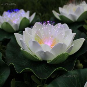 Kunstmatige waterdichte Led glasvezel Licht Drijvende witte lotusbloemen Lelie bruiloft Nachtlampje decoratie D551259c