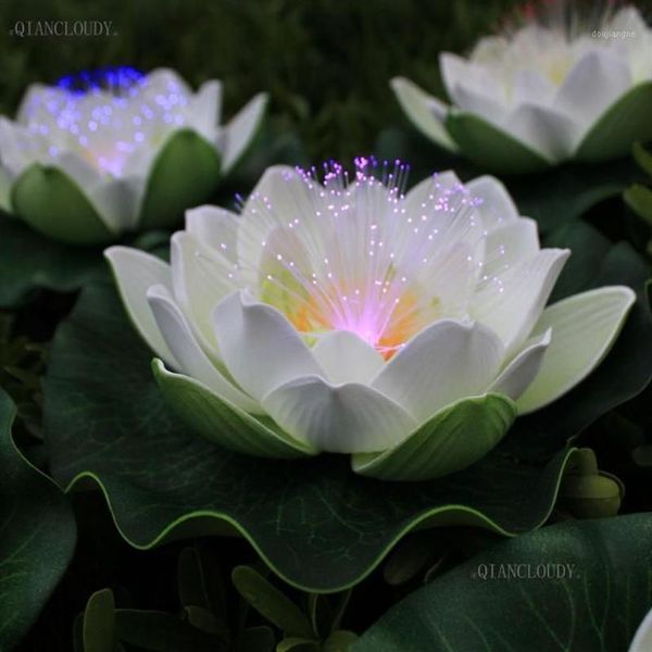Luz de fibra óptica Led Artificial impermeable, flores de loto blancas flotantes, lirio, fiesta de boda, luz nocturna, decoración D5512023