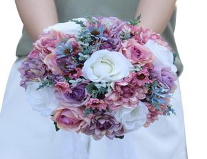 Bouquets de mariée de mariage artificiels faits à la main populaires Pinterest fleurs en soie fournitures de mariage de pays mariée tenant la broche Engagemen9174251