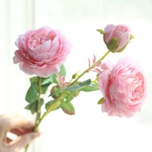 Kunstmatige Western Rose Flowers Kunstmatige 3 hoofd Pioen Bruiloft Home Decor Zijde Materialen Peony Flower Fake Rose Flowers