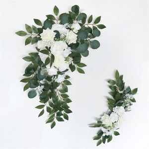 Fleurs blanches artificielles arc de mariage toile de fond décor fleur mur porte seuil fleurs couronne salon fête pendentif guirlande 220406