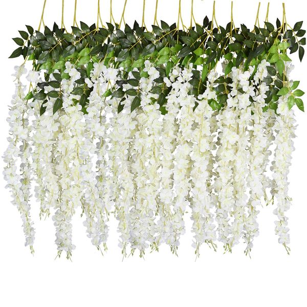 Wisteria artificielle Fleur de soie 5 fourches 110 cm de long neuf couleurs pour choisir la vigne suspendue 0213