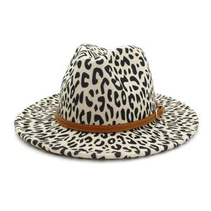 Chapeaux Fedora en feutre de laine artificielle avec bande en cuir marron imprimé léopard mode Vintage femmes hommes casquette de Jazz Panama Hat208u