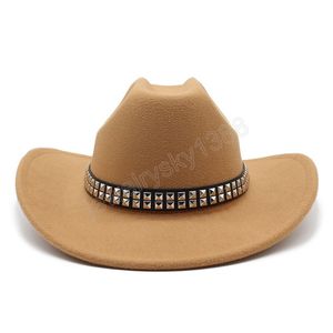 Kunstmatige wol dames heren westerse cowboy hoed vintage heer gevoeld fedoras hoeden cowgirl kerk jazz cap sombrero hombre