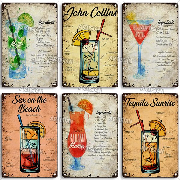 Cocktail nostalgique Cocktail Signes en métal vintage Affiche en métal drôle Metal Tin Sign Bar Home Studio Decor Wall Decor Retro Wall Plate