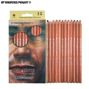 Artiste 12/24 Crayons pastel de couleur de noyau doux Lapis de Cor Croquis professionnel Craies Crayon de couleur de peau pour dessiner Art Supply 201102