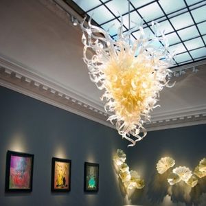 Artistieke lamp murano kroonluchter licht en muur decor bloem platen luxe hand geblazen glas kroonluchter led bollen champagne kleur 28 bij 40 inches