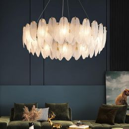 Künstlerische weiße Glas-Gänsefeder-Designer-runde ovale LED-Kronleuchter-Beleuchtung-Glanz-Aufhängungsleuchte-Lampen für Foyer