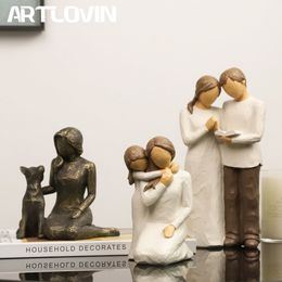 Artlovin gebeeldhouwd handgeschilderde figuur samen / vriendschap / trouwe beeldje hars hondenhulpkunst Valentijnsdag huidige moeder geschenk 210318