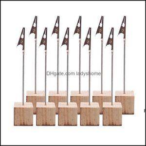 Arts et arts, artisanat cadeaux maison jardin porte-cartes avec base de cube en bois alligator po mémo clip support en bois fournitures de fête de bureau hw