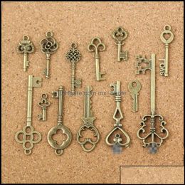 Arts And Arts, Crafts Gifts Home Gardenwholesale- 13 colgantes de bronce de aspecto antiguo surtidos Vintage Key Collectibles Good Gift1 Drop De