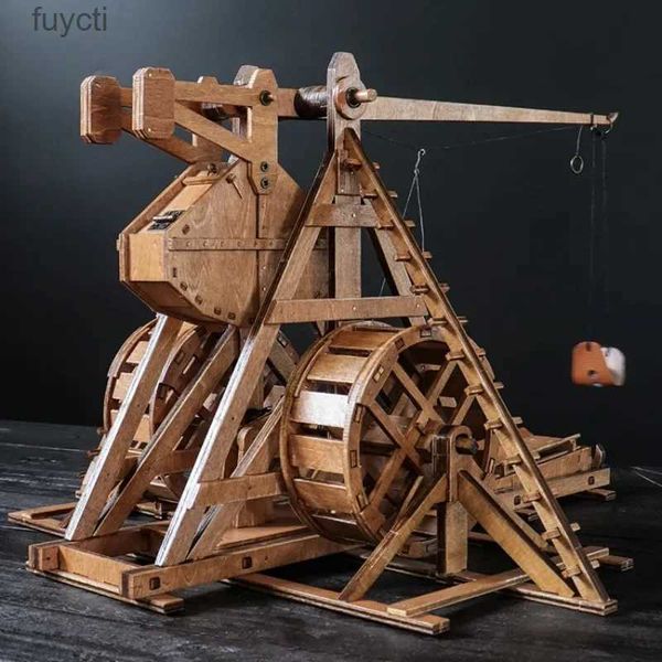 Artes y manualidades 1/48 Contrapeso giratorio Trebuchet Catapulta DIY Carro antiguo Modelo Coche de asedio Rompecabezas de madera 3D Necesita ensamblaje YQ240119