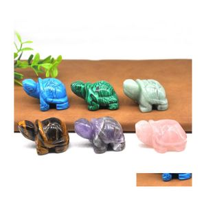 Artes y artesanías 1.5 Estatua de tortuga de piedra natural Cristal curativo Cuarzo Tallado a mano Estatuilla de tortuga marina Reiki Gem Fengshui Home Dec Dhj0O