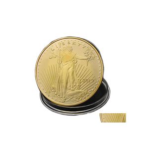 Kunst en ambachten 10 stks Amerikaanse godin Gold vergulde Coin Liberty Anniversary Souvenir Metal Drop Delivery Home Garden Dhucn