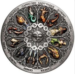 Moneda de colección chapada en plata en relieve de 12 constelaciones de artes y manualidades, medalla conmemorativa colorida