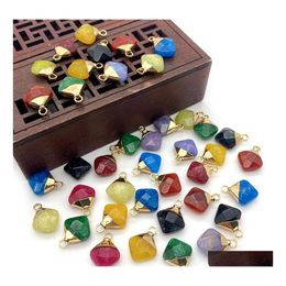 Arts and Crafts 12x15mm Natural Crystal Stone Charms Decorate Little Rhombus Green Yellow Jade Pendants Gold Edge Trendy Sports2010 DHE9A