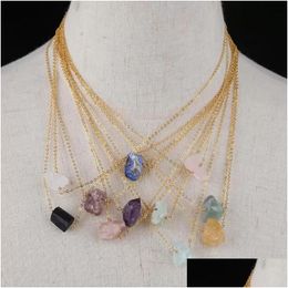 Arts and Crafts 18K Gold Link Natuursteen Irregar Druzy Hanger Ketting Pink Crystal Amthyst Healing Chakra Charms Pendum Kettingen Dhpo3