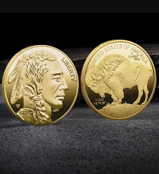 Arts and Crafts 2021 Médaille commémorative du bison américain, Médaille commémorative de la tête du vieil homme, Artisanat en métal, Fabrication d'emblèmes