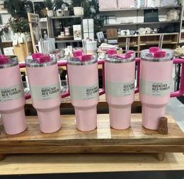 US Stock Winter Pink H2.0 40oz Mokken Cosmo Pink Parade Tumblers Autocops Roestvrij staal Target Red Flamingo Coffee Valentijnsdag Gift Sparkle