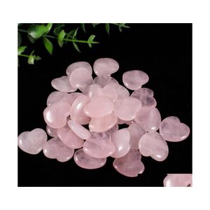 Artes y manualidades 20X20X6Mm Estatua de corazón Piedra natural tallada Decoración Cuarzo rosa Pulido a mano Cristal curativo Reiki Baratija Regalo Dh1Bs