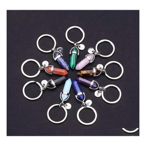 Arts and Crafts 26 Letters Mticolor Natural Stone Hexagon Prism Key Ring Summer Fashion Crystal Quartz Sier Color Keychain For Women DHBV0