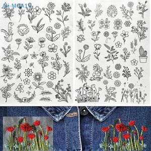 Arts et artisanat 2 pièces de broderie de plante perforée, autocollant de bricolage pour chapeau, manteau, robe, pantalon, accessoires en tissu, motif de fleur, Soluble dans l'eau