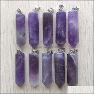 Arts And Crafts 39X10Mm Amatista Natural Rose Quartz Charms White Crystal Fluorita Labradorite Stone Pilar Colgante Para Jew Sports2010 Dhzwh